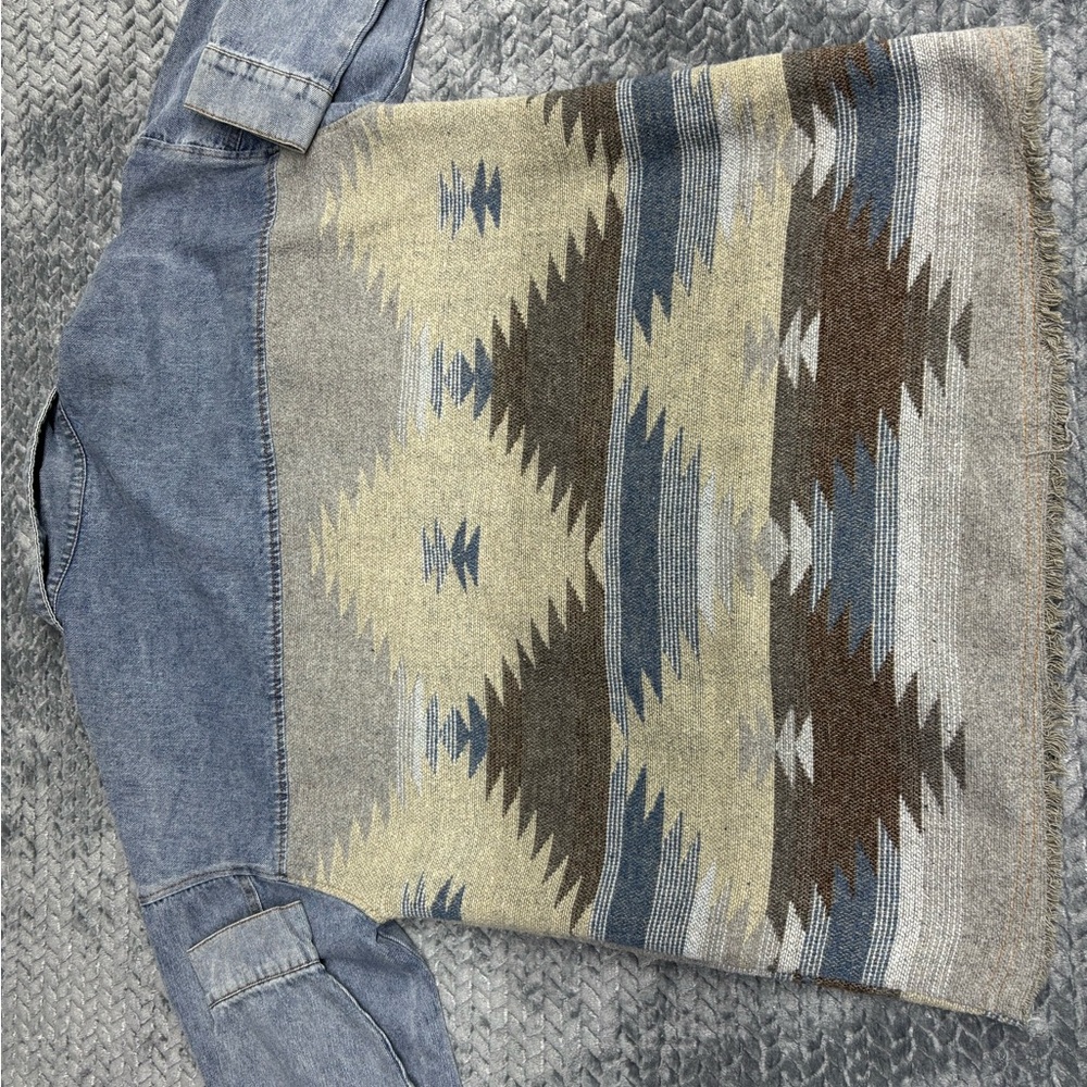 Women’s Denim Patchwork Jacket With Aztec Knit Pa… - image 4